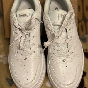 Coach Platform White Leather Sneakers with Logo